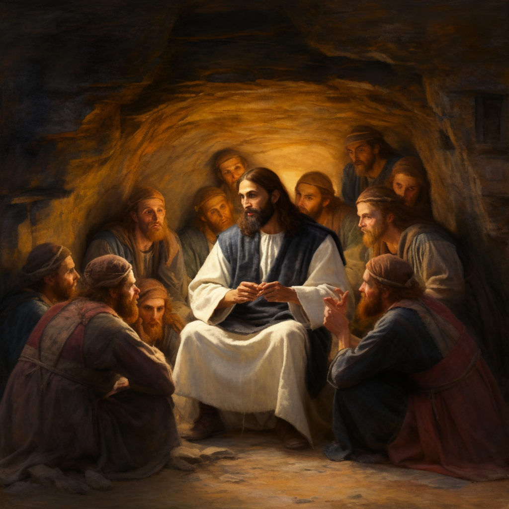 Jesus surrounded by his disciples